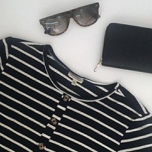 self esteem navy blue and cream striped long sleeve shirt